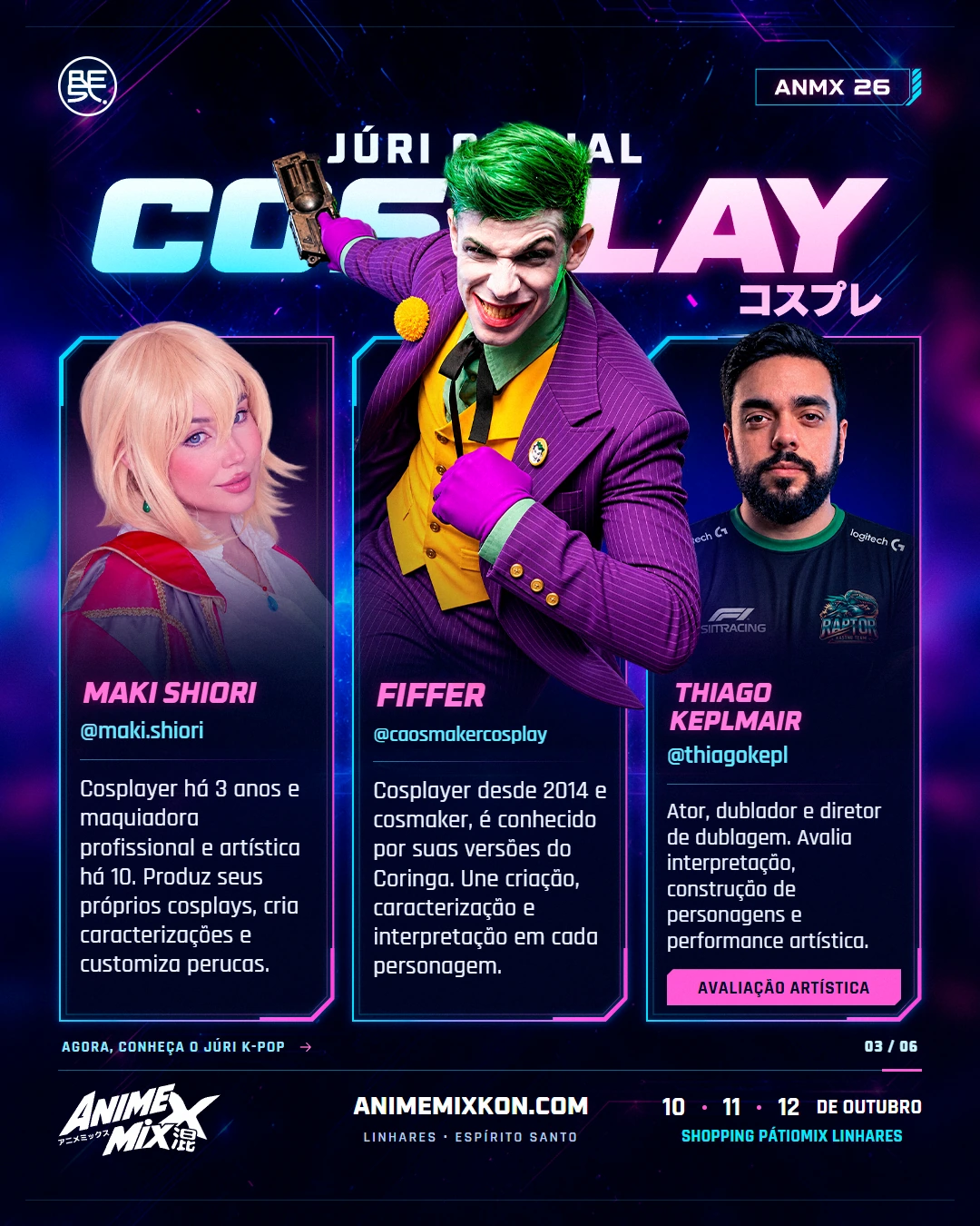 Júri cosplay revelado: Maki Shiori, Fiffer e Thiago Keplmair