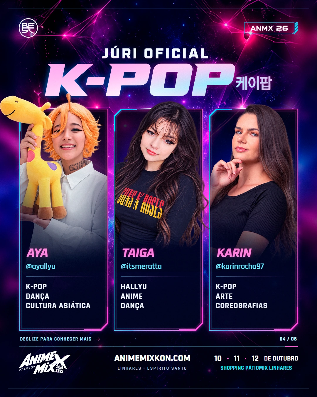 Júri K-pop: Aya, Taiga e Karin