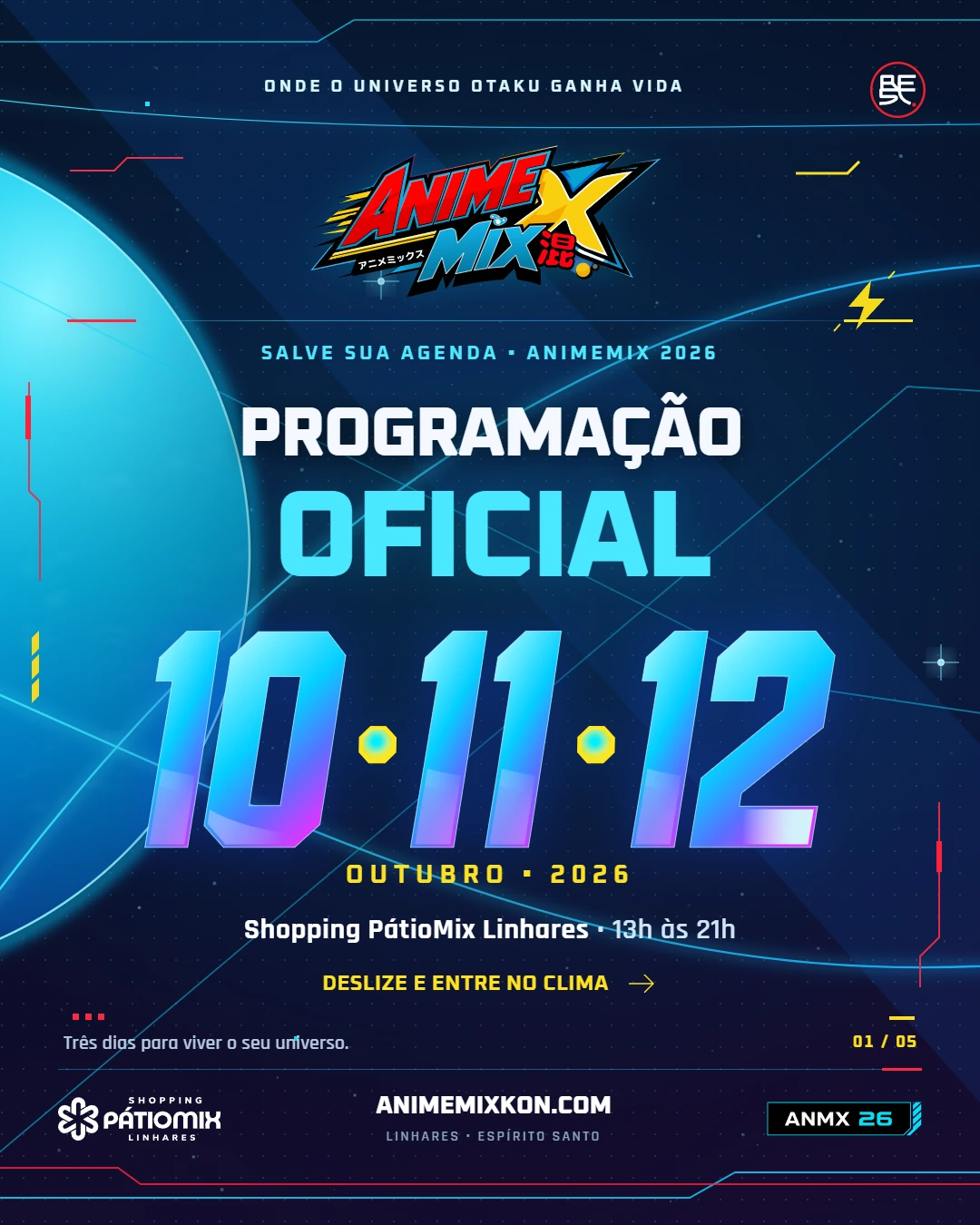 Programação oficial do AnimeMix: 10, 11 e 12 de outubro