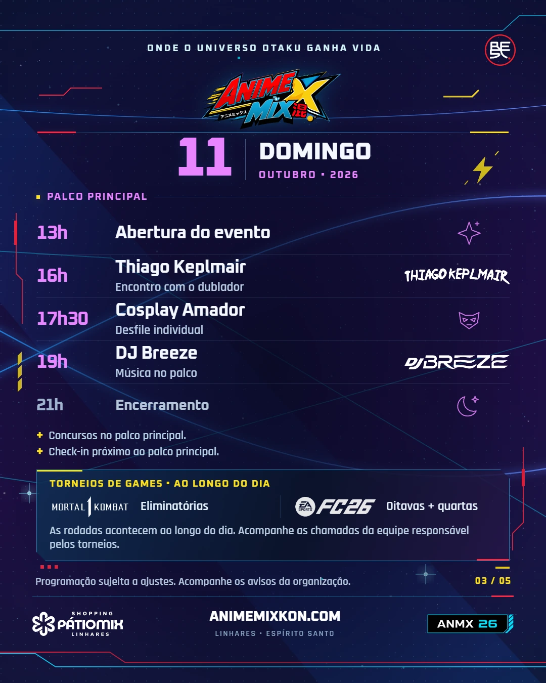 Programação de domingo, 11 de outubro