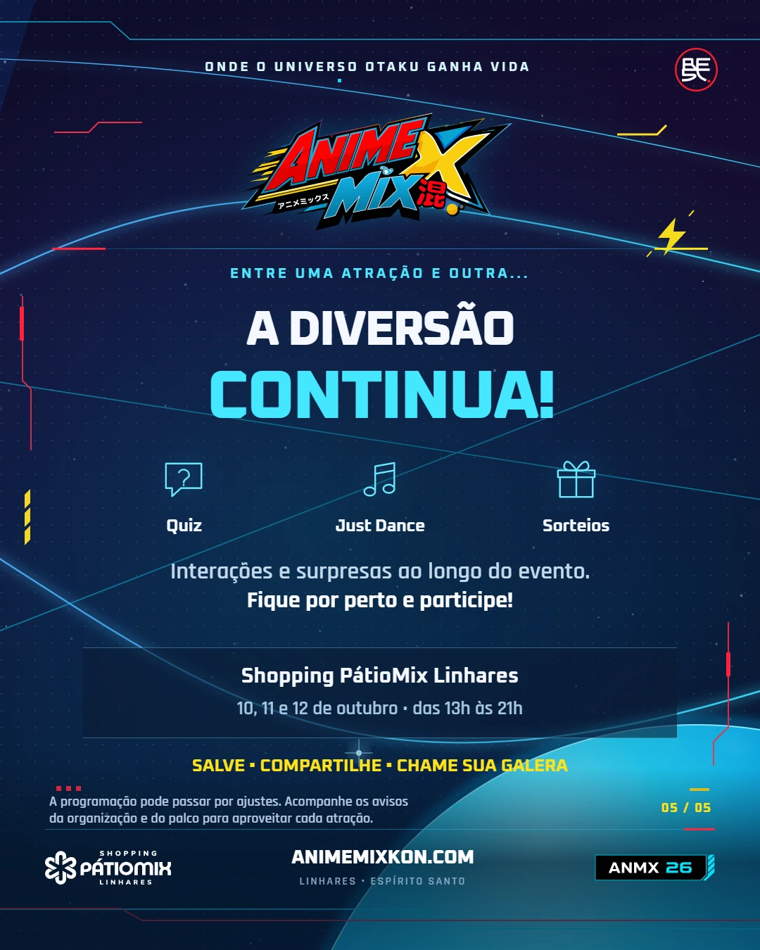 Orientações sobre torneios, check-in e avisos do palco