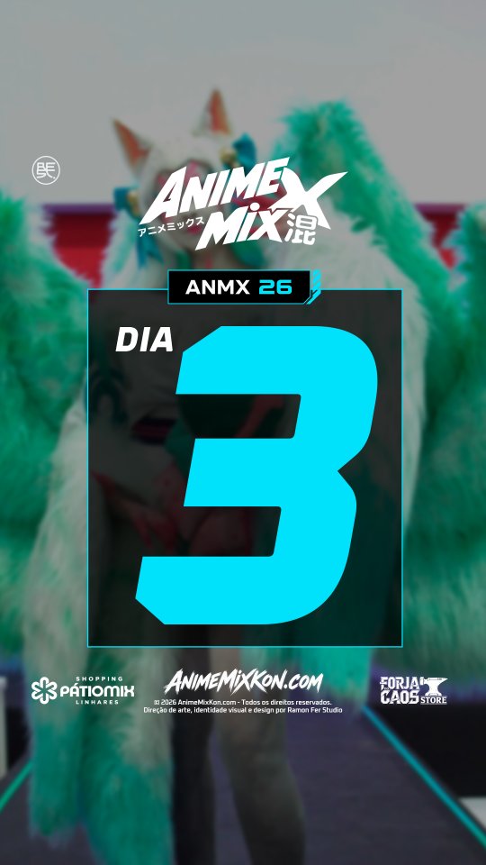 Capa oficial do Dia 3 do AnimeMix, com registro do evento e o número 3 em azul